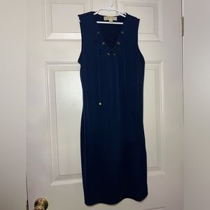 MICHAEL KORS WOMEN'S SHEATH DRESS STUDDED V NECK SLEEVELESS DARK BLUE SIZE XS